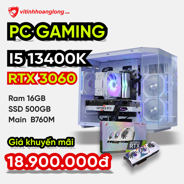  Bộ PC Gaming Core I5 13400F / RAM 16G RGB / VGA RTX 3060 12G Ultra WHITE 