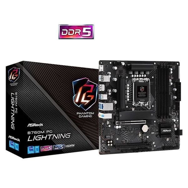 Mainboard ASRock B760M PG Lightning | Intel B760, Socket 1700, Micro ATX, 4 khe DDR5 