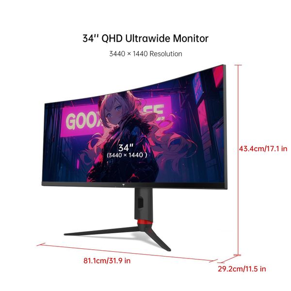  Màn hình gaming KTC H34S18S WQHD | 34 inch 2K VA 165Hz 1ms cong đen 
