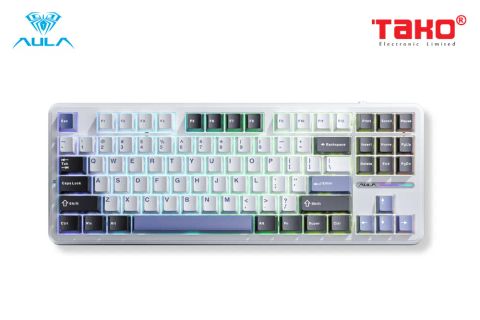  BÀN PHÍM CƠ GAMING CÓ DÂY AULA F87 (Phiên bản đen + trắng + xanh dương/Grey Wood V4 switch) 