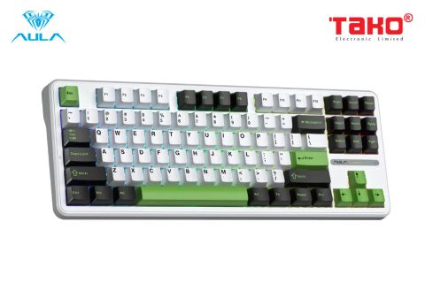  BÀN PHÍM CƠ GAMING 3 MODE AULA F87 (Phiên bản đen + trắng + xanh lá/ Grey Wood V4 Switch) 