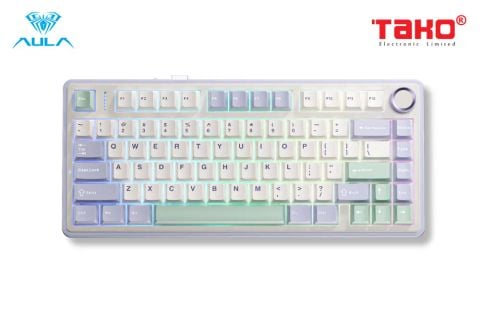  BÀN PHÍM CƠ GAMING 3 MODE AULA F75 (Phiên bản Tím nhạt + Be + Xanh lá/ Grey Wood V3 Switch) 
