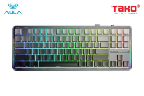  BÀN PHÍM CƠ GAMING 3 MODE AULA F87 PRO (Phiên bản Black gradient/ Grey wood V4 switch) 