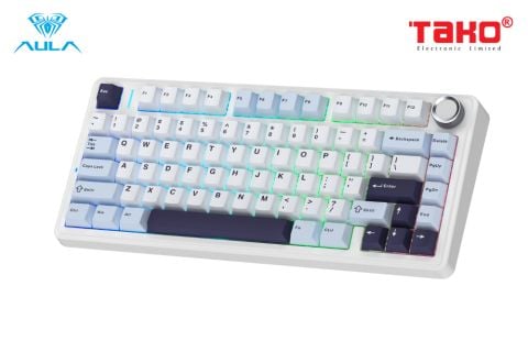  BÀN PHÍM CƠ GAMING 3 MODE AULA F75 (Phiên bản Ice Blue/Xanh nhạt+trắng+xanh đậm/ Ice Vein switch) 