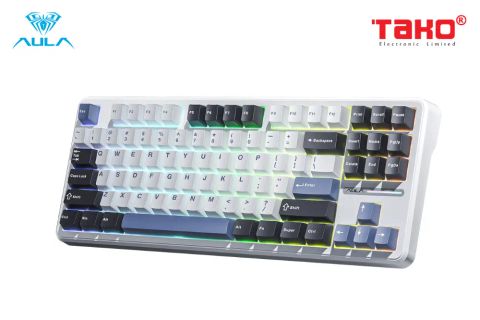  BÀN PHÍM CƠ GAMING CÓ DÂY AULA F87 (Phiên bản đen + trắng + xanh dương/Grey Wood V4 switch) 