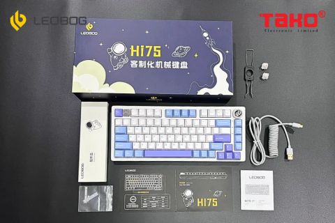  BÀN PHÍM CƠ GAMING CÓ DÂY LEOBOG Hi75 (Phiên bản xanh dương + trắng + tím/Grey wood V3 switch) 