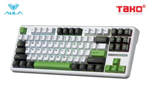  BÀN PHÍM CƠ GAMING 3 MODE AULA F87 (Phiên bản đen + trắng + xanh lá/ Grey Wood V4 Switch) 