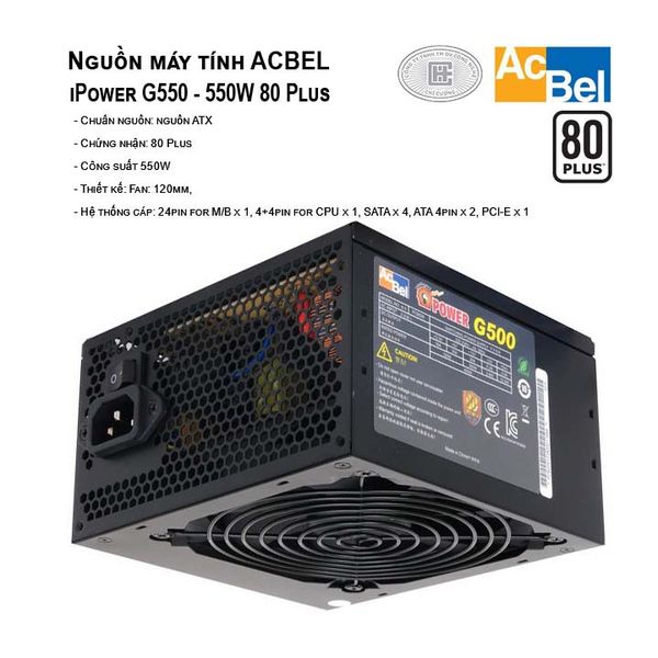 Nguồn Acbel iPower 550 550W 80 Plus PFC - Hàng Chính Hãng