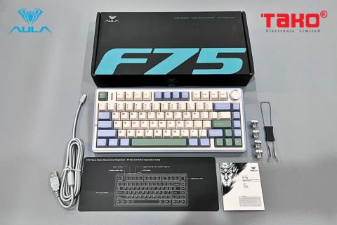  BÀN PHÍM CƠ GAMING 3 MODE AULA F75 (Phiên bản Tím nhạt + Be + Xanh lá/ Grey Wood V3 Switch) 