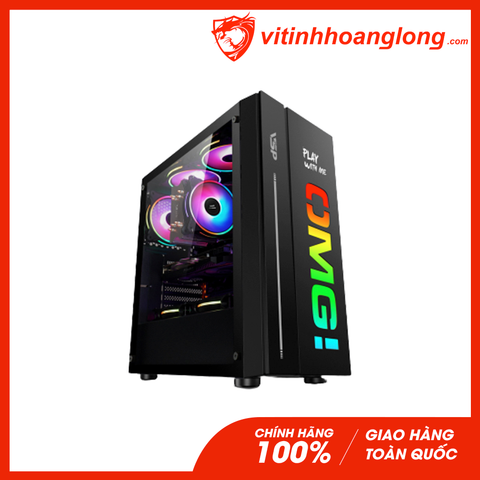  Vỏ Case máy tính Vsp Gaming OMG-II ĐEN E-ATX Mặt Trước LED RGB, Nắp Hông Kính Cường Lực 