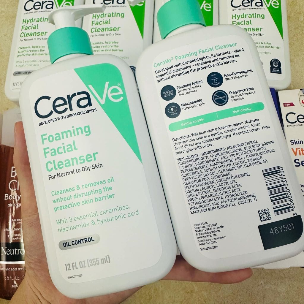 MẪU MỚI NĂM 2024 Sữa rửa mặt cho da thường/da dầu CeraVe Foaming Facial Cleanser 355mL