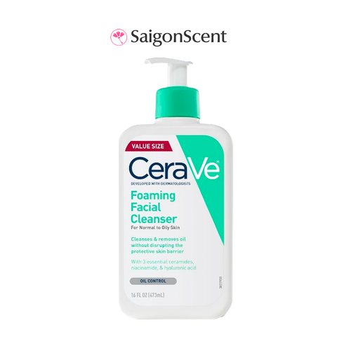 Sữa rửa mặt cho da thường/da dầu CeraVe Foaming Facial Cleanser 473mL