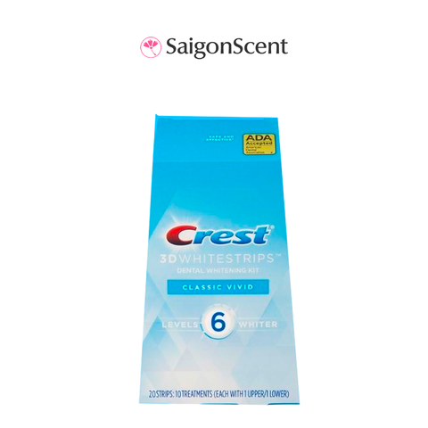 Set miếng dán trắng răng Crest 3D Whitestrips | Classic Vivid Levels 6 Whiter 10 Miếng