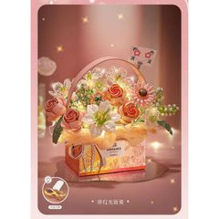 Đồ chơi lắp ráp chậu hoa trang trí LOZ Bouquet Gift Box Light Portable Building Blocks Magic Fingernail Glitter