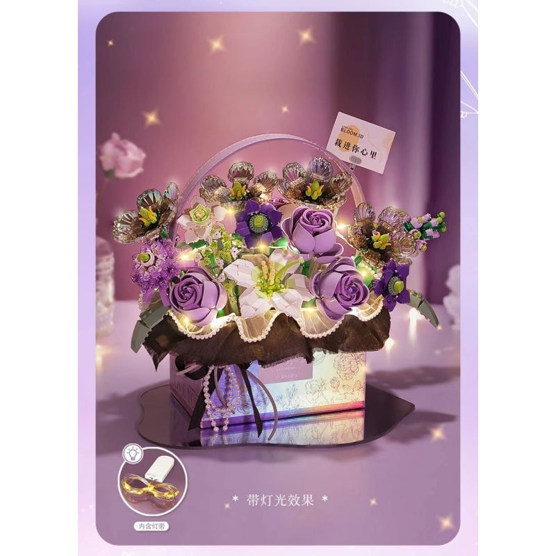 Đồ chơi lắp ráp chậu hoa trang trí LOZ Bouquet Gift Box Light Portable Building Blocks Magic Fingernail Glitter
