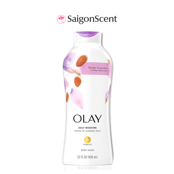 Sữa tắm dưỡng ấm Olay B3 Comlex Body Wash | Daily Moisture Notes Of Almond Milk 650ml