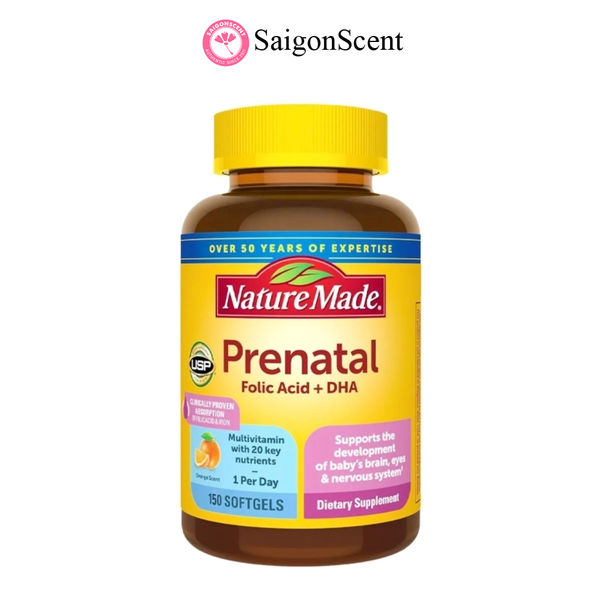 [Date 2026] Viên uống bổ sung vitamin cho bầu Nature Made Prenatal Folic Acid + DHA 150 Viên