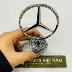 Logo nắp capo hay ca bô Mercedes W203 W204 W220 W221 C180, C200, E200, E250, E300, S350, S400 thông số 44mm 3D Kim loại màu xanh mạ crom. Hàng cao cấp. Mã LOGOCAPOMER