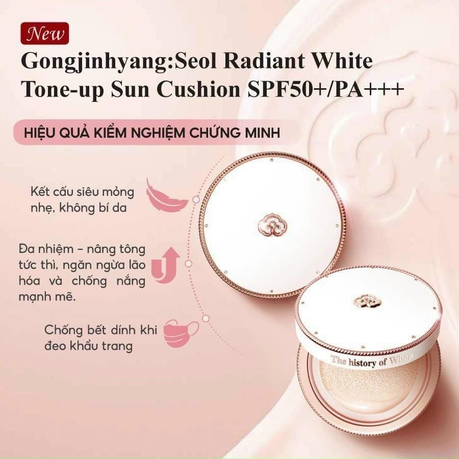 Kem Chống Nắng Dưỡng Trắng Dạng Cushion Whoo Radiant White Tone Up Sun Cushion SPF50+/PA+++