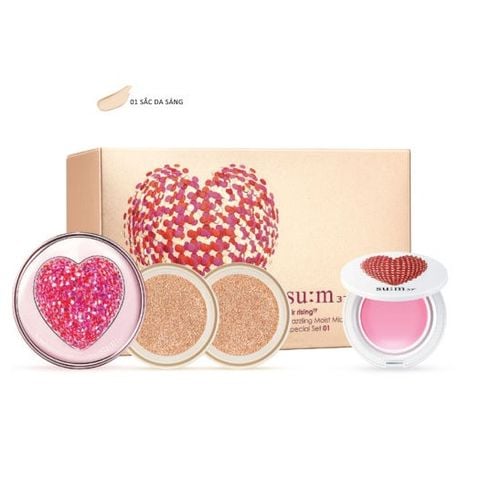 Bộ Phấn Nước Dưỡng Ẩm Sum37 Air Rising TF - Dazzling Moist Micro Foam Cushion Special Set (01 Light Beige)