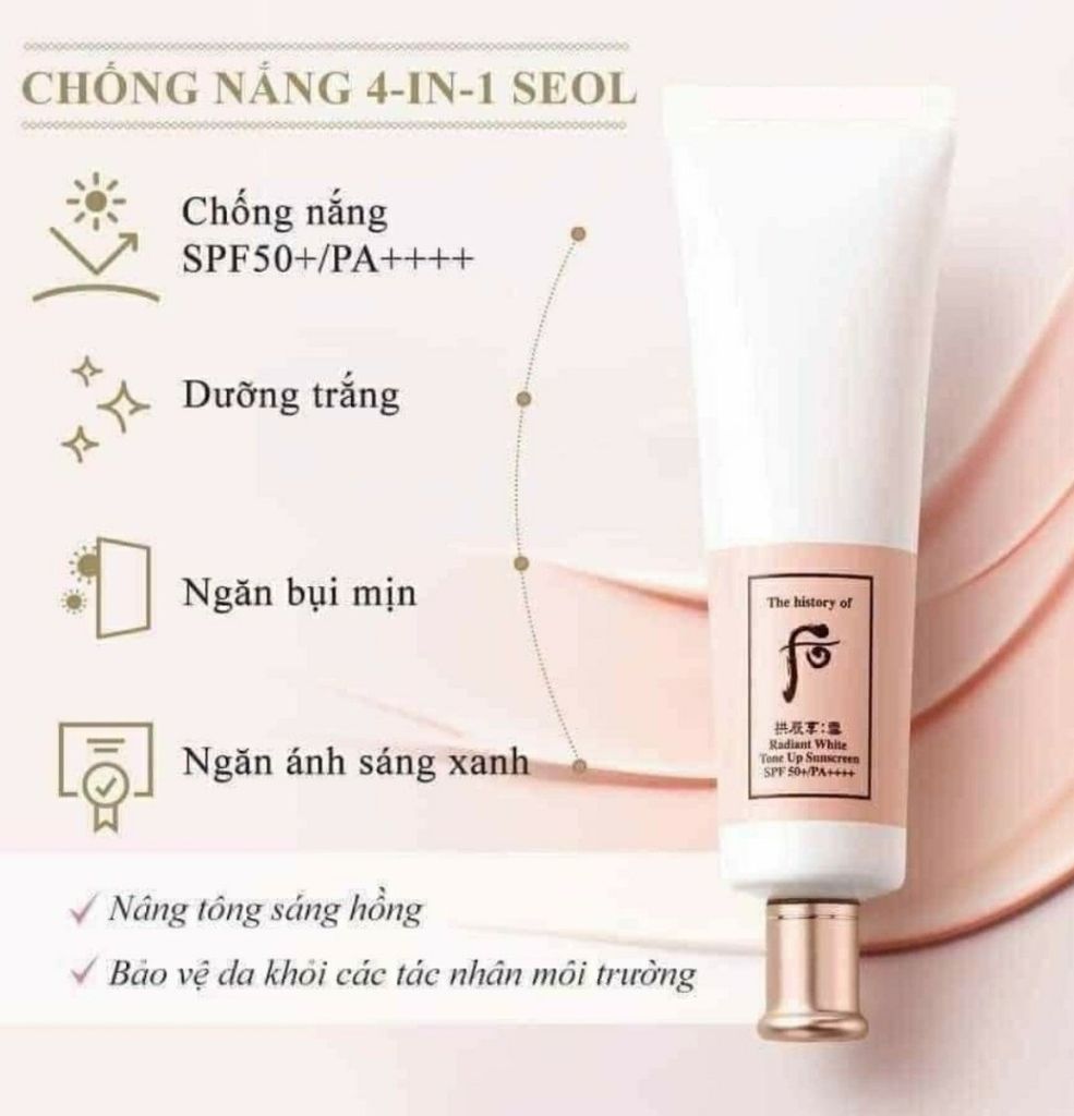 Kem Chống Nắng Nâng Tone Whoo Gongjinhyang Seol Radiant White Tone Up Sunscreen SPF50+/PA++++ 50ml