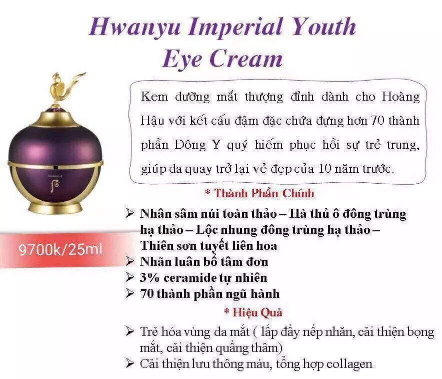 Bộ Kem Dưỡng Mắt Hoàn Lưu Cao Whoo Hwanyu Imperial Youth Eye Cream 50ml