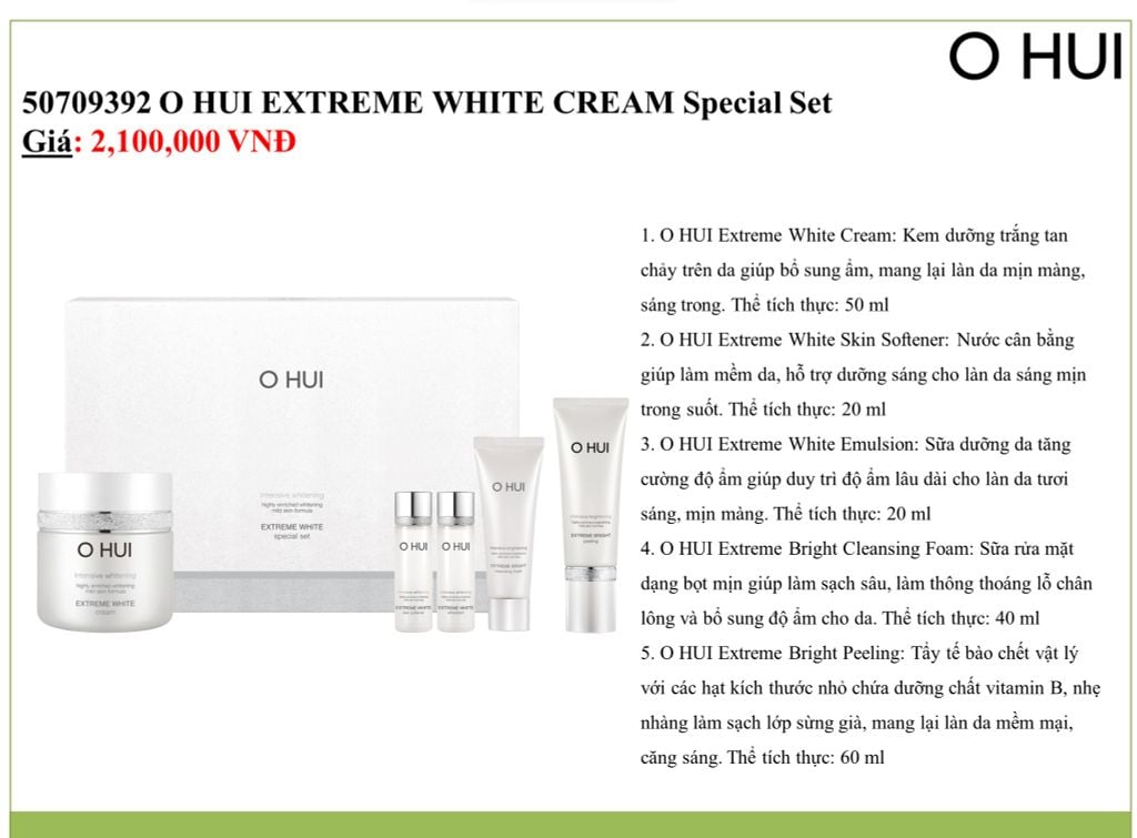 Bộ Kem Dưỡng Trắng Da Ohui Extreme White Cream Special Set