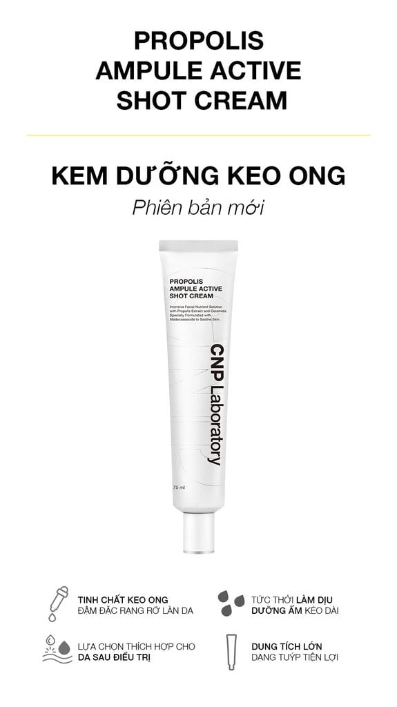 Kem Dưỡng Keo Ong Tái Tạo Phục Hồi Da CNP Laboratory Propolis Ampule Active Shot Cream 75ml