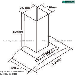 Máy hút mùi Sevilla SV - C105 / SV - C105B (Áp tường - Kính cong)