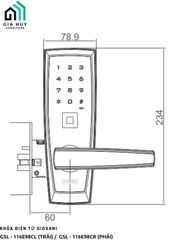 Khóa điện tử Giovani GSL - 116E98CL (Trái) /  GSL - 116E98CR (Phải)