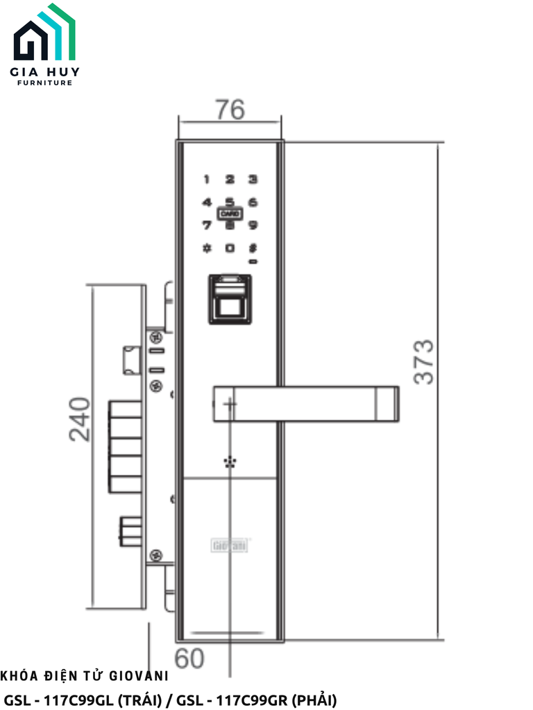 Khóa điện tử Giovani GSL - 117C99GL (Trái) / GSL - 117C99GR (Phải)