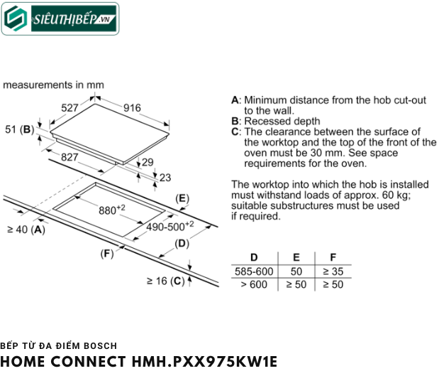 Bếp từ Bosch HMH PXX975KW1E - Serie 8 (Bếp đa điểm - Home Connect)