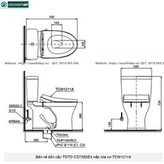 Bồn cầu 2 khối TOTO CS735DE4#XW (Nắp Rửa Cơ TCW1211A)
