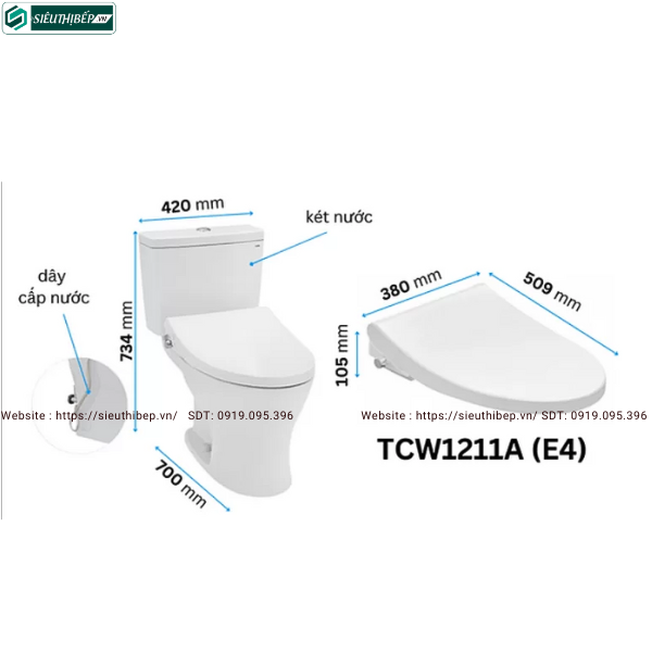 Bồn cầu 2 khối TOTO CS735DE4#XW (Nắp Rửa Cơ TCW1211A)