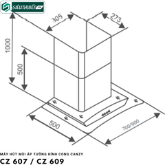 Máy hút mùi Canzy CZ 607 / CZ 609 (Áp tường - kính cong)