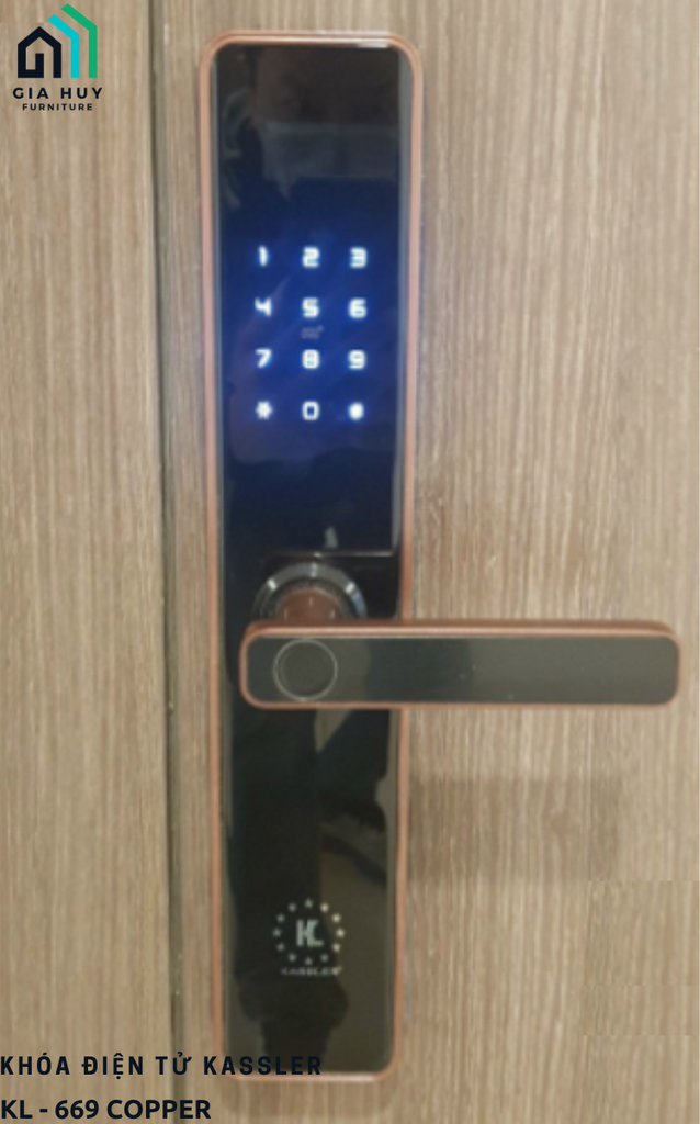Khóa điện tử Kassler KL - 669 COPPER / KL - 669 BLACK mở khóa bằng APP điện thoại thông minh