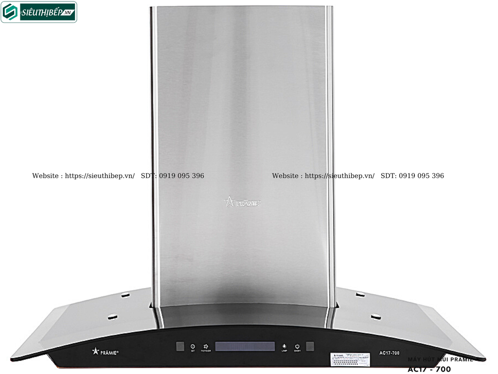 Máy hút mùi Pramie AC17 - 900 / AC17 - 700 (Áp tường, chữ T kính cong - Made in Thailand)