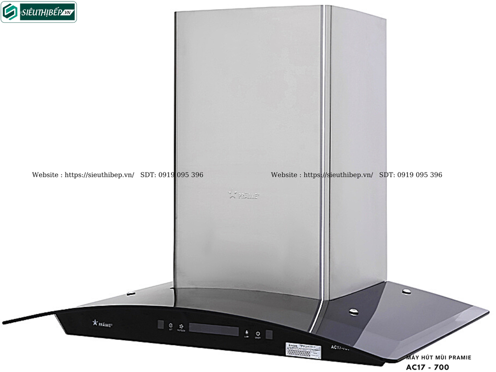 Máy hút mùi Pramie AC17 - 900 / AC17 - 700 (Áp tường, chữ T kính cong - Made in Thailand)