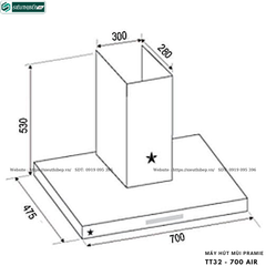 Máy hút mùi Pramie TT32 - 700 Air (Áp tường, chữ T - Made in Thailand)