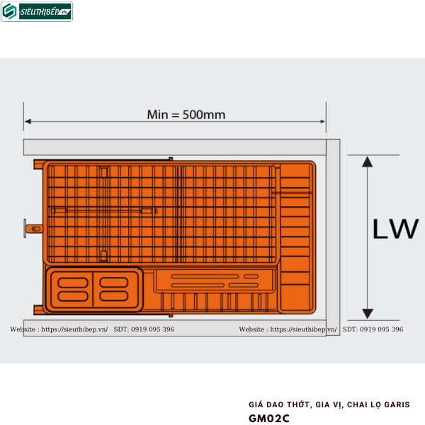 Giá dao thớt, gia vị, chai lọ Garis GM02C (Nan vuông, inox 304, bề mặt mạ chrome 5 lớp, dùng cho cánh kéo)