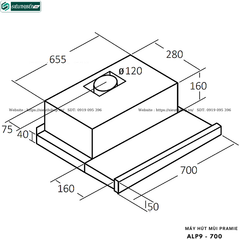 Máy hút mùi Pramie ALP9 - 700 (Âm tủ - Made in Thailand)