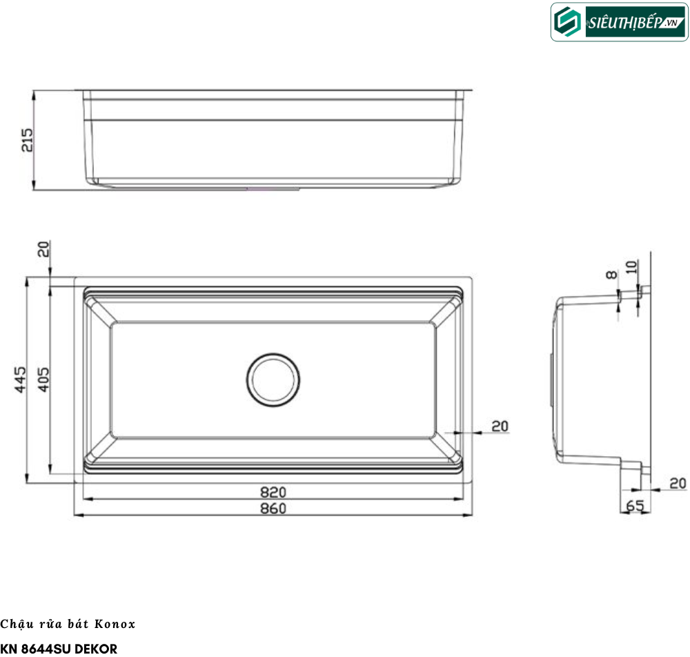 Chậu rửa bát Konox KN 7644SU Dekor / KN 8644SU Dekor  (Chậu âm 1 hộc)