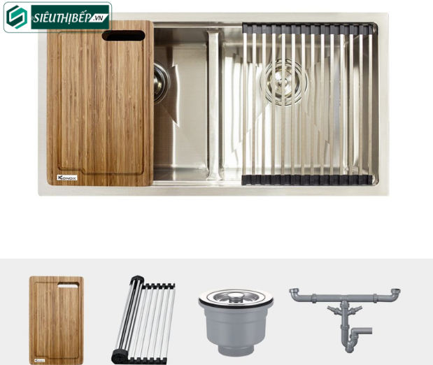 Chậu rửa bát Konox KN 8745DUB (Inox 2 hộc đều)
