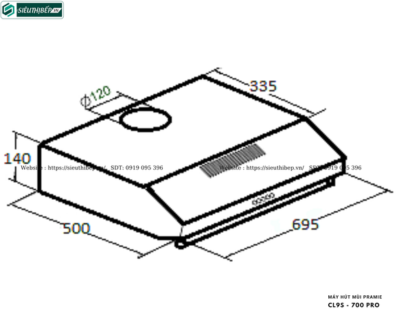 Máy hút mùi Pramie CL9S - 700 Pro (Cổ điển - Made in Thailand)