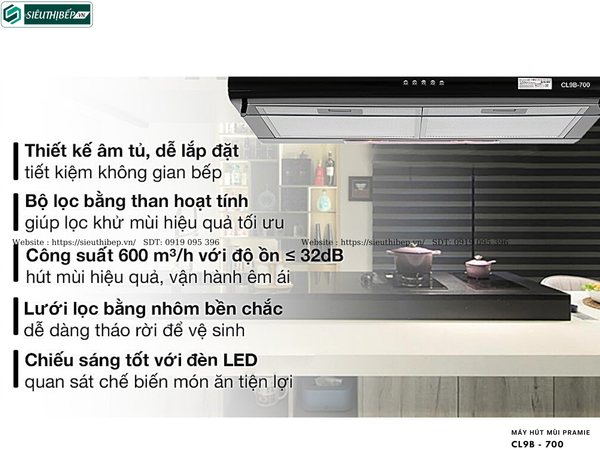 Máy hút mùi Pramie CL9B - 700 / CL9S - 700 (Cổ điển - Made in Thailand)
