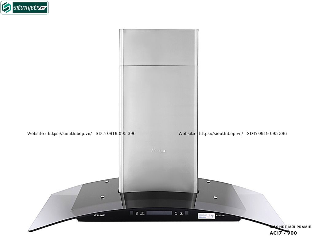 Máy hút mùi Pramie AC17 - 900 / AC17 - 700 (Áp tường, chữ T kính cong - Made in Thailand)