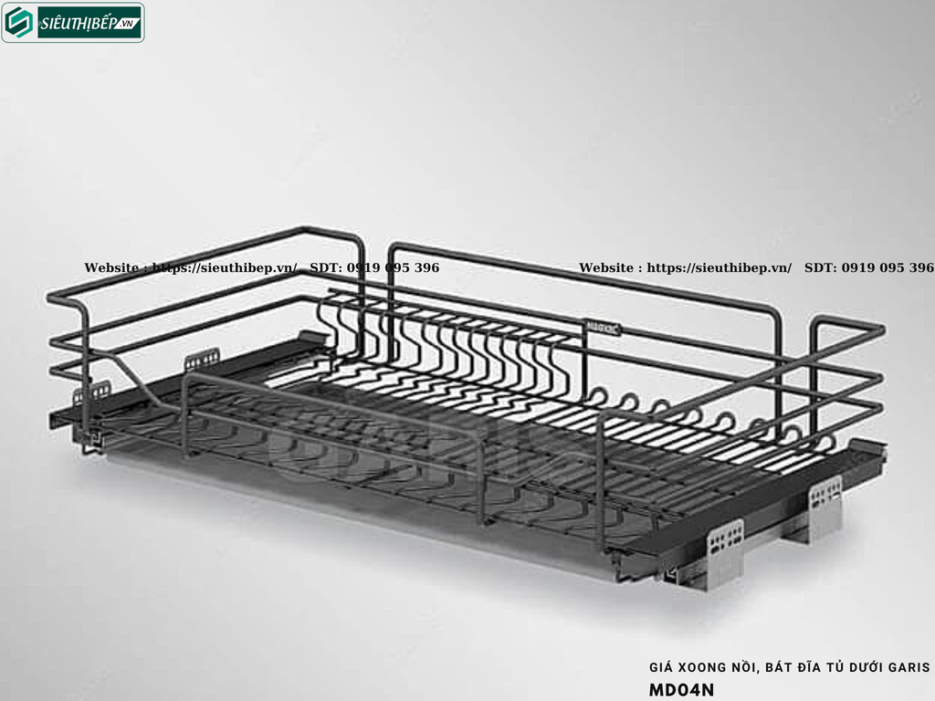 Giá xoong nồi, bát đĩa tủ dưới Garis MD04N (Nan quả trám, thép, bề mặt phủ nano 5 lớp, màu titan, dùng cho cánh mở/kéo)