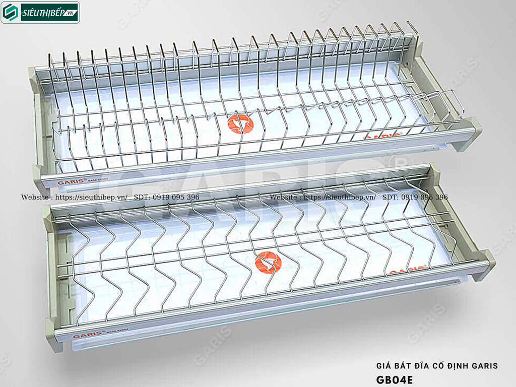 Giá bát đĩa cố định Garis GB04E (Nan tròn, inox 304, bề mặt điện hóa xước mờ, 2 tầng)