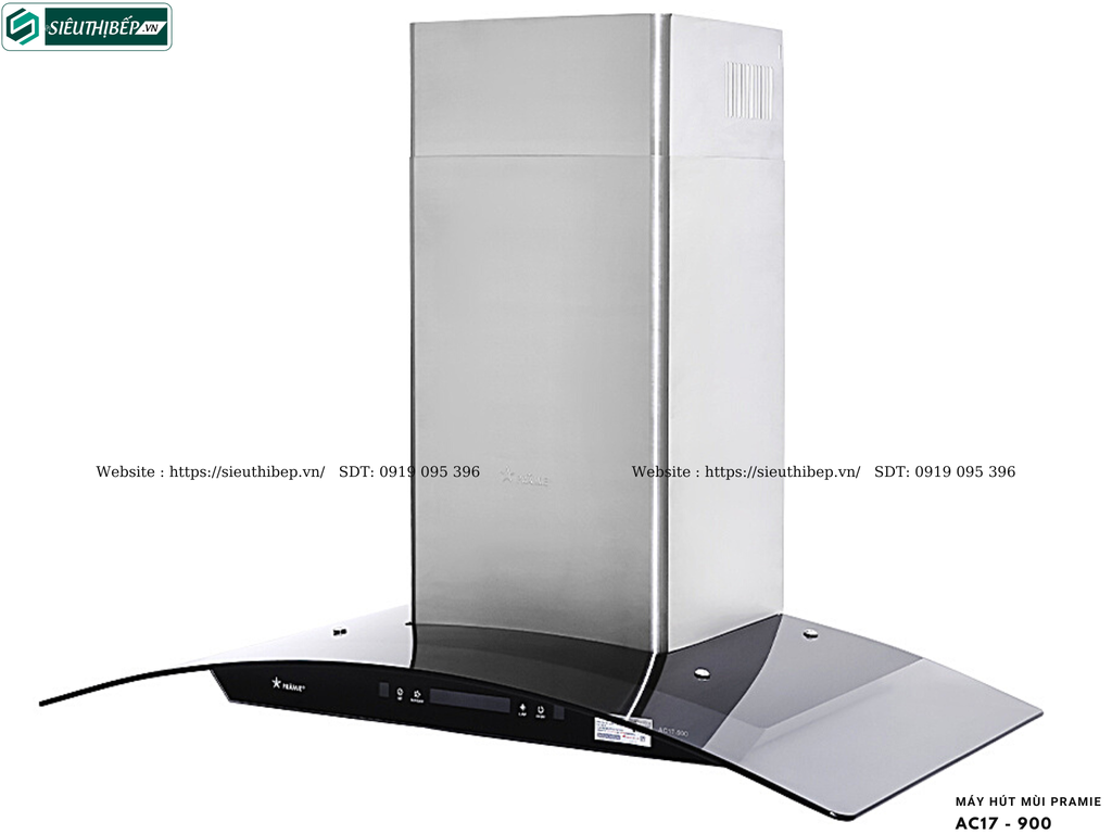 Máy hút mùi Pramie AC17 - 900 / AC17 - 700 (Áp tường, chữ T kính cong - Made in Thailand)