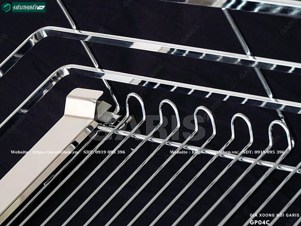 Giá xoong nồi Garis GP04C (Nan vuông, inox 304, bề mặt mạ chrome 5 lớp, dùng cho cánh mở)